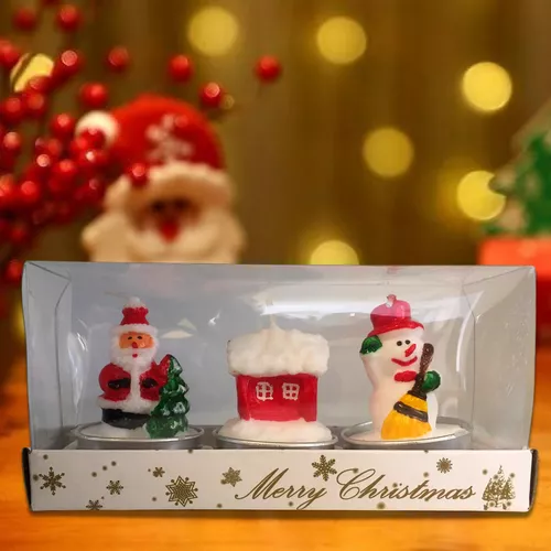 Karácsonyi díszgyertya készlet, 3 db-os , 6 cm, télapó-házikó-hóember