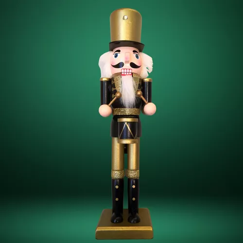 Diótörő figura, fából, 38 cm - arany-fekete dobos