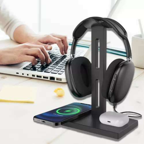 Vezetéknélküli gyorstöltő állomás és headset állvány