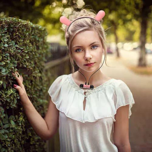 Fejpántos Bluetooth Headset - rózsaszín / nyuszifüles