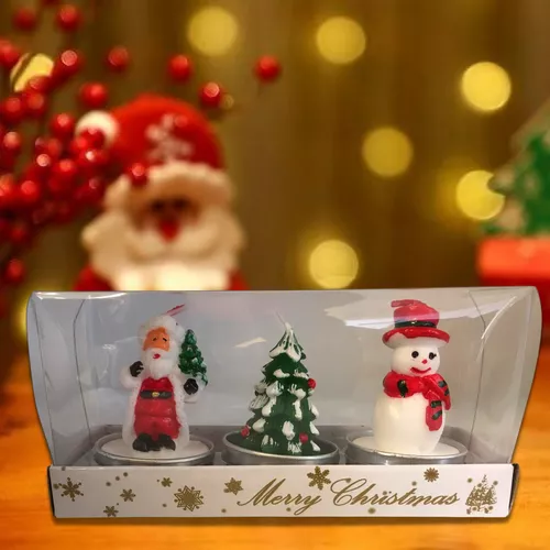 Karácsonyi díszgyertya készlet, 3 db-os , 6 cm, télapó-karácsonyfa-hóember