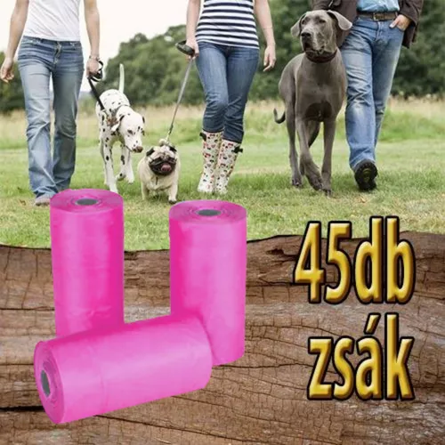 Kutya ürülék összeszedő zsák-45 db-os - rózsaszín