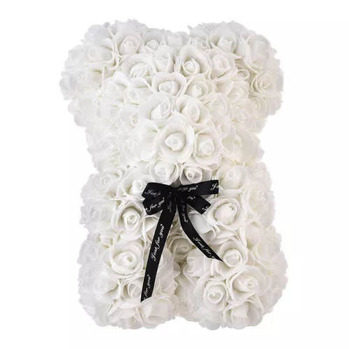 23 cm Rose Teddy – szerelmes mackó rózsákból díszdobozban - fehér