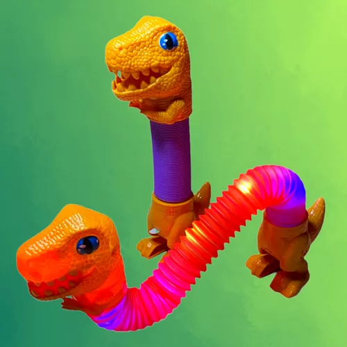 Teleszkópos hajlítható nyakú világító dinoszaurusz, popcsöves dínó - sárga