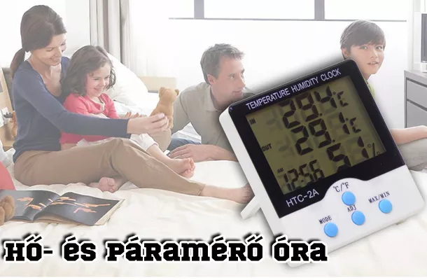 Hőmérséklet és páratartalom mérő óra / kül+beltéri hőmérséklet