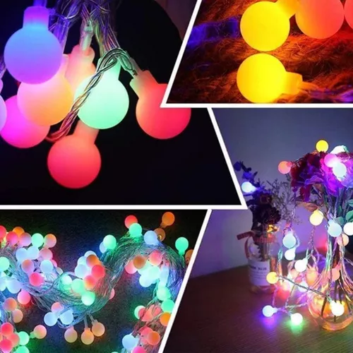 Gömb RGB led fényfüzér kül- és beltérre - elemes, energiatakarékos