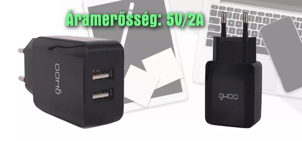  Hálózati töltő adapter 2 × USB 5V/2A