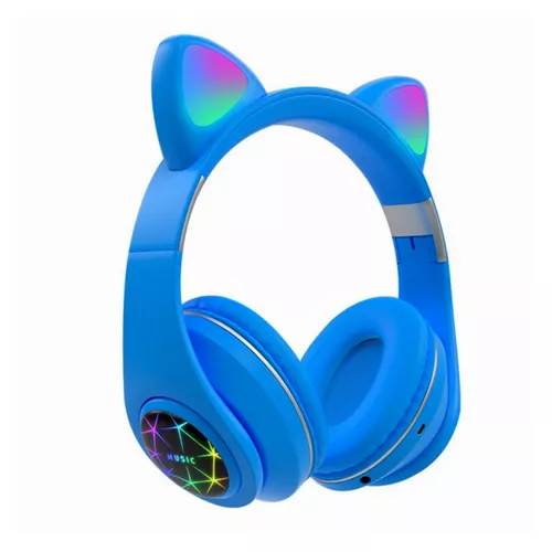 Macskafüles vezeték nélküli bluetooth fejhallgató RGB világítással, cicafüles headset + mp3 + rádió  – kék