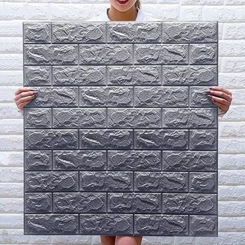 3D tégla falmatrica, fali panel extra öntapadós falpanel 70×78 cm - ezüst