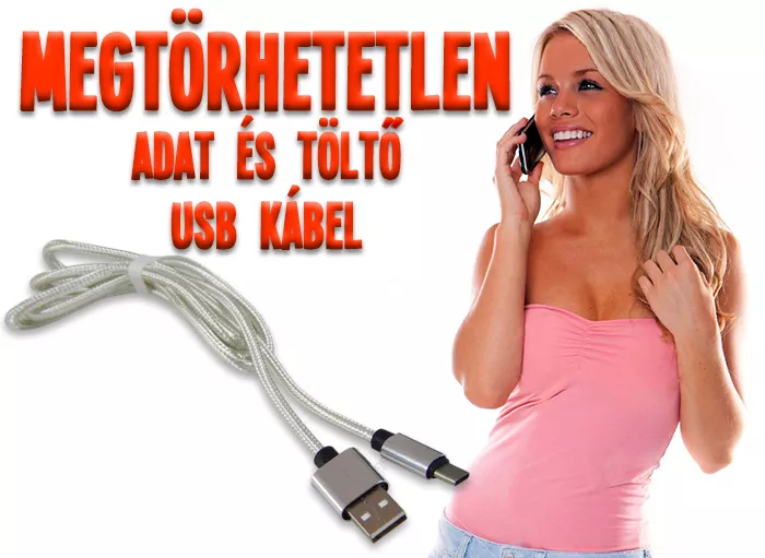 Megtörhetetlen adat- és töltőkábel USB-C csatlakozóval