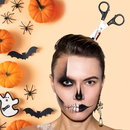 Halloween fejpánt véres ollóval