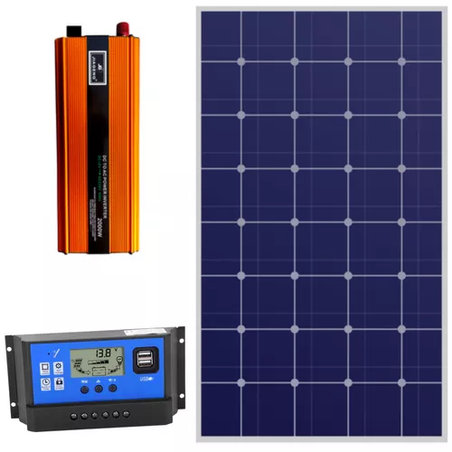 220V/12V napelem rendszer 250W panel 2000W inverter + töltésvezérlő (50 A)