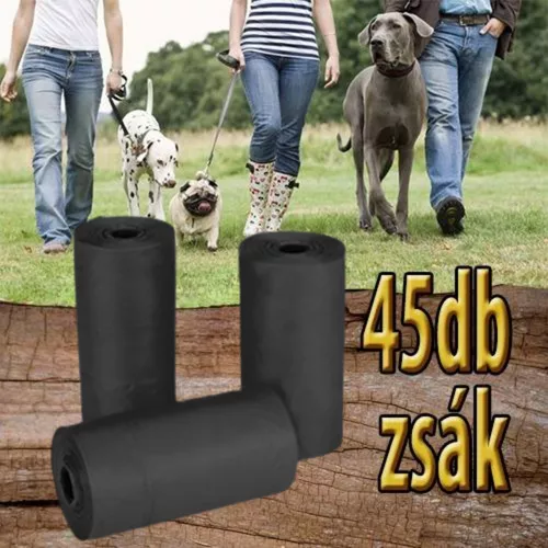 Kutya ürülék összeszedő zsák-45 db-os - fekete