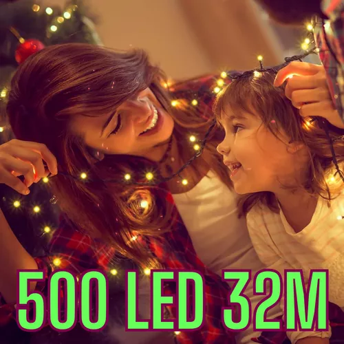 32 méter 500 Led fényfűzér kültéri és beltéri használatra, 220V, melegfehér fényű