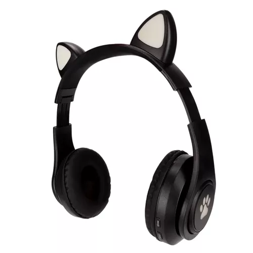 Cicafüles vezeték nélküli bluetooth fejhallgató RGB világítással, + rádió + headset + mp3, macskafüles  – Fekete