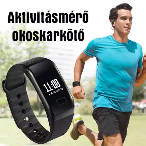 Aktivitásmérő okosóra, okoskarkötő nem csak sportolóknak/Fekete