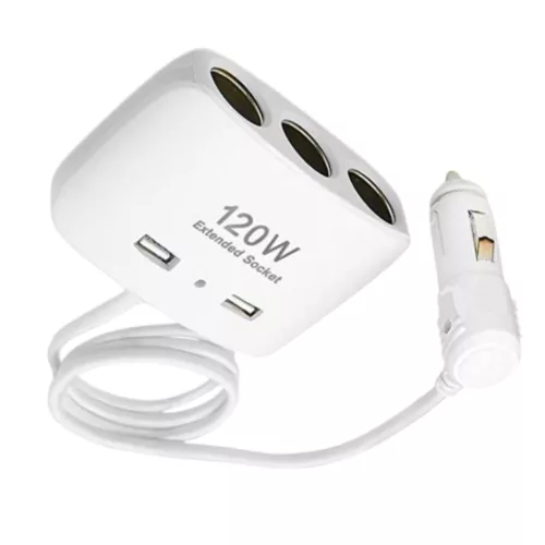 3X Szivargyújtó elosztó, 2X USB töltő - 120W - személyautó 12V, teherautó 24V