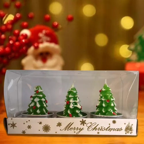 Karácsonyi díszgyertya készlet, 3 db-os , 6 cm, karácsonyfák