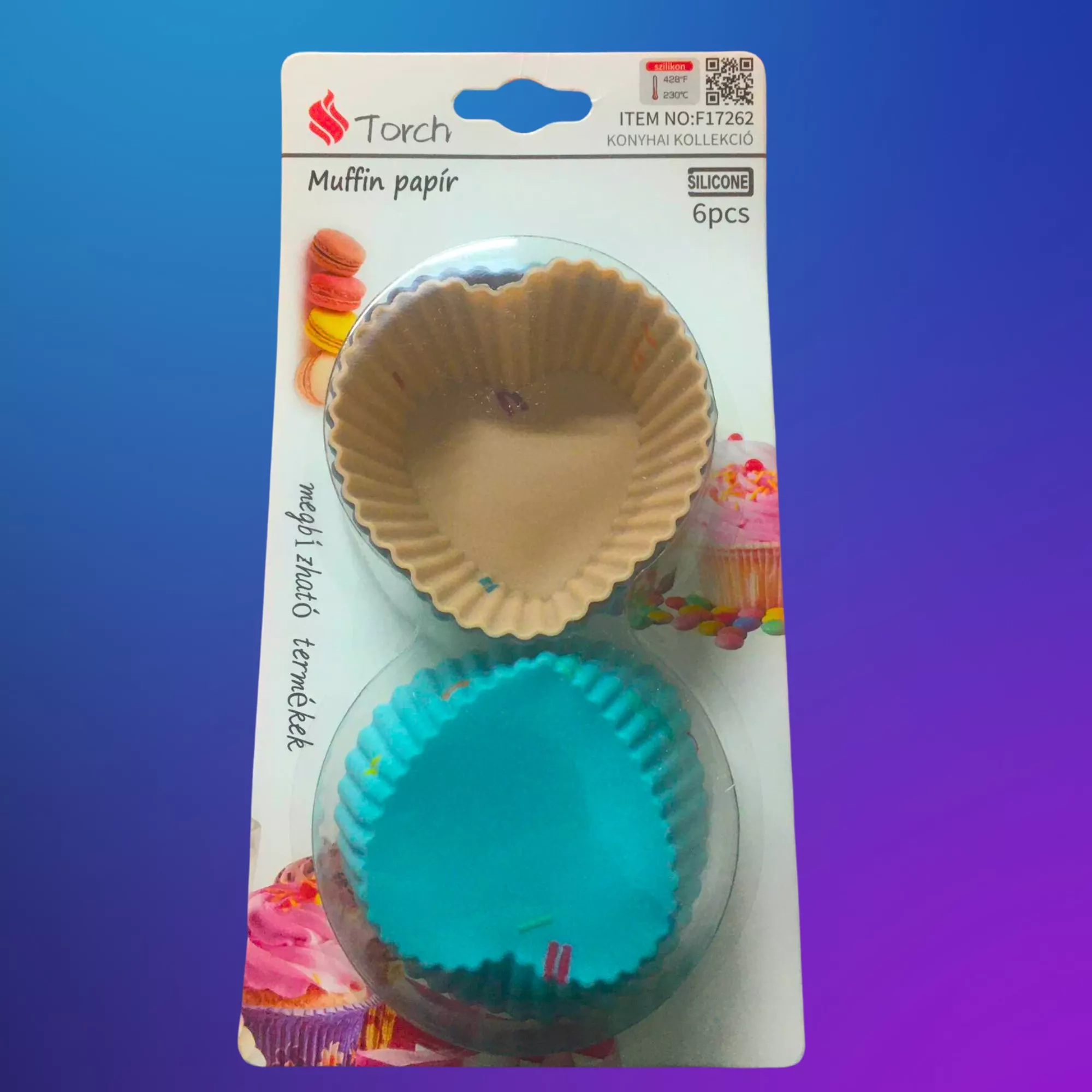 Szív alakú papír muffin forma készlet, 6 db