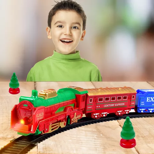 Karácsonyi elemes kisvonat szett / gőzmozdony + 2 vagon + 2db karácsonyfa 