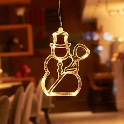 Hangulatteremtő világító led ablakdísz, melegfényű - hóember