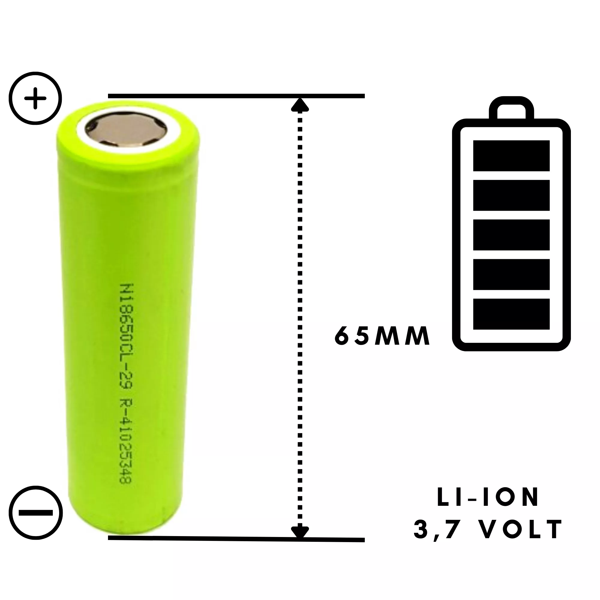 18650-es tölthető akkumulátor, 5000mAh-s, 3.7V - lapos pozitív