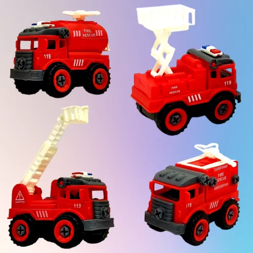 Mini szerelhető 4 db tűzoltó teherautó készlet