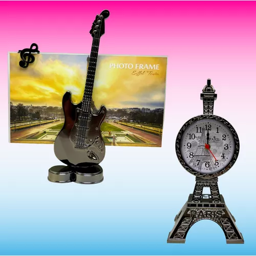 Design Eiffel ébresztőóra + gitár képkeret - Paris and music
