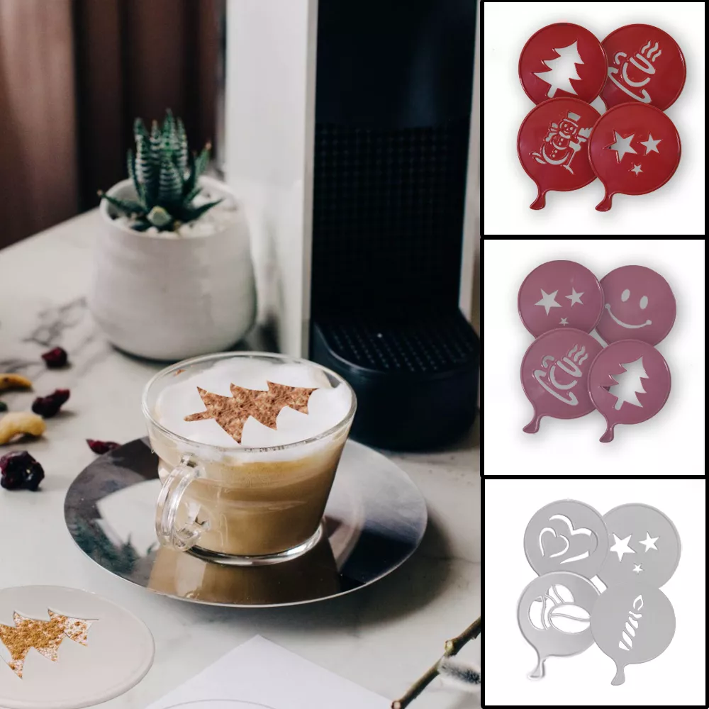 Kávédíszítő barista sablonok (4 db) – kávéházi minőség otthon!