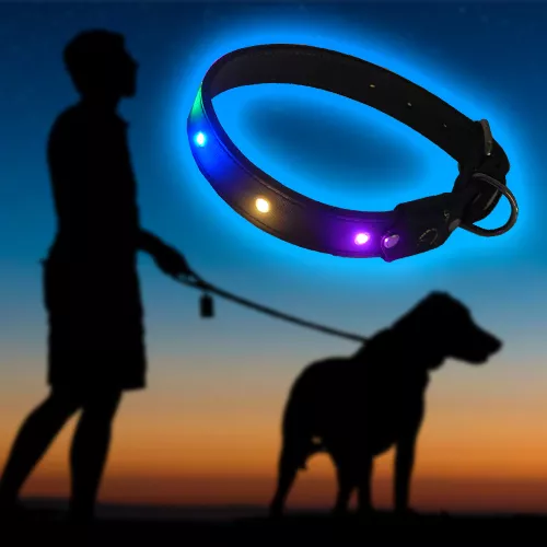 Világító RGB LED kutyanyakörv nagytestű kutyáknak / állítható