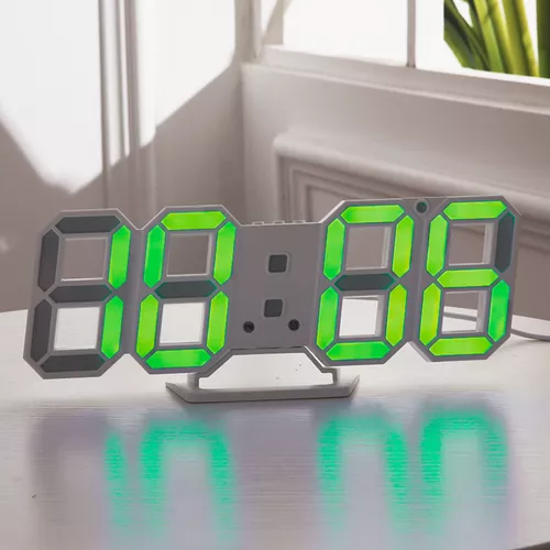 LED digitális óra és hőmérő / asztali / falra szerelhető - fehér ház - zöld leddel