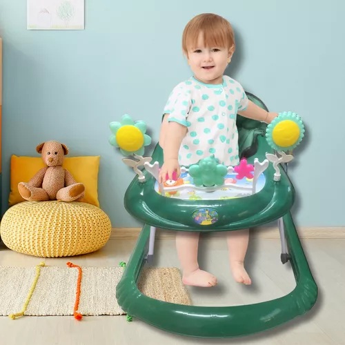 Bébikomp, 7 kerékkel ellátott, összecsukható, zenélő járássegítő - zöld