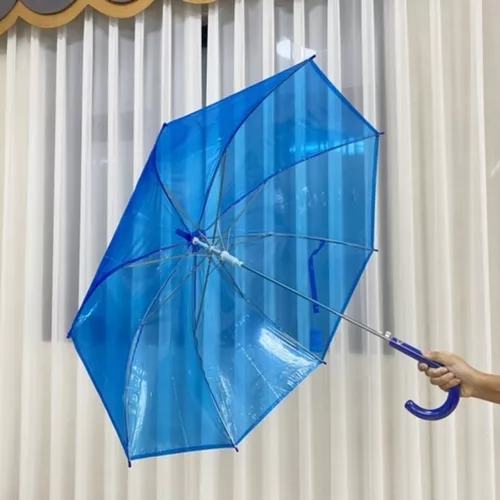 Egyedi színes, átlátszó huzatú hosszúnyelű félautomata esernyő / 100 cm átmérő - kék