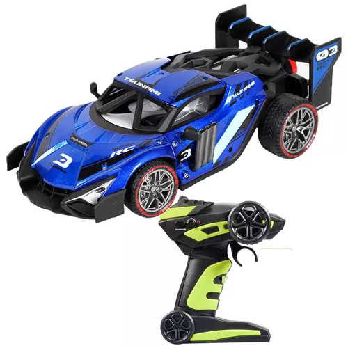 Távirányítós versenyautó füst + fény effektekkel, 1:16 - Grand Metal Racing / kék