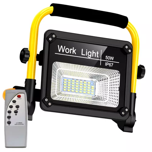 Napelemes hordozható LED reflektor 50W + távirányító + lapracsukható