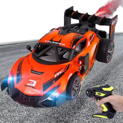 Távirányítós versenyautó füst + fény effektekkel, 1:16 - Grand Metal Racing / narancssárga