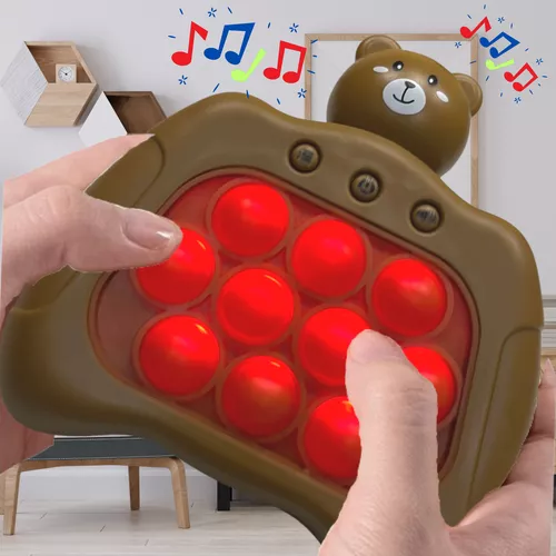 Pop It interaktív stresszoldó játék konzol fény és hangeffektekkel, fast push game- barna maci