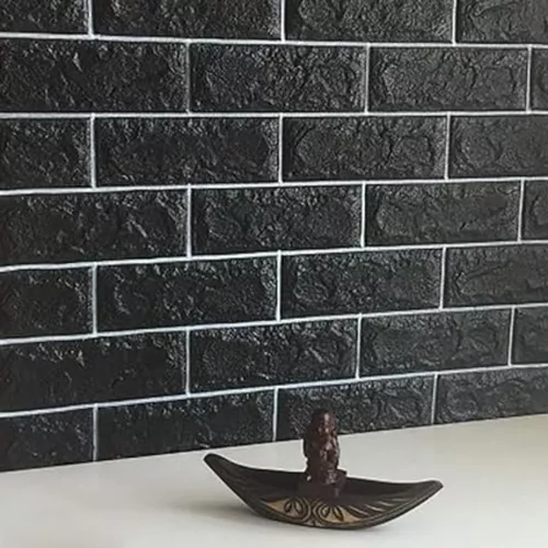 3D fekete tégla falmatrica fehér fugával, fali panel, extra öntapadós falpanel 70×70 cm