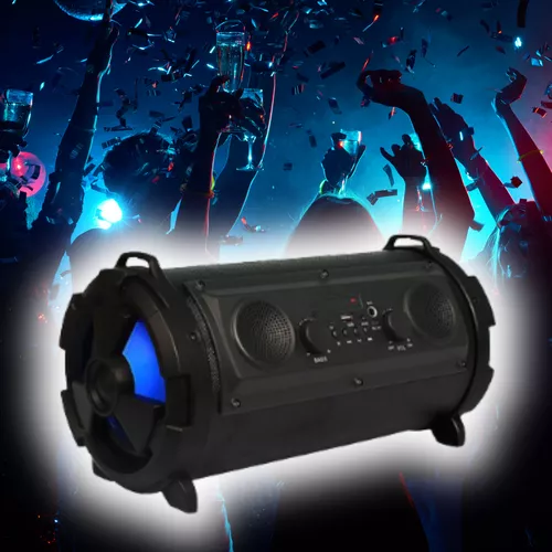 Óriás bluetooth Mp3 henger hangszóró + FM rádió, karaoke mód / vállpánttal, több színben, partyfénnyel - fekete