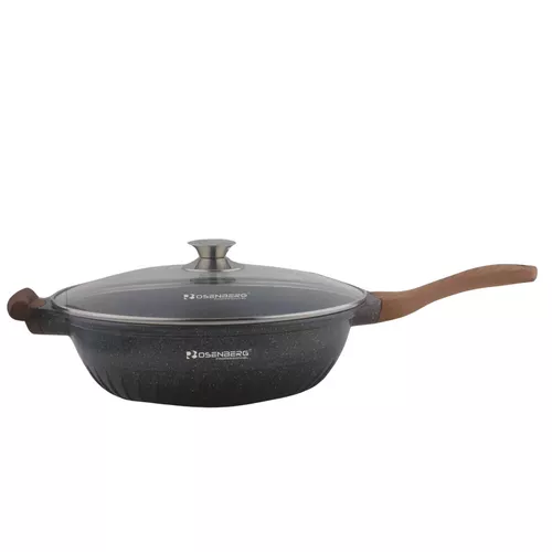 Wok serpenyő márványbevonattal, hőálló üvegfedővel - indukciós, 32 cm 