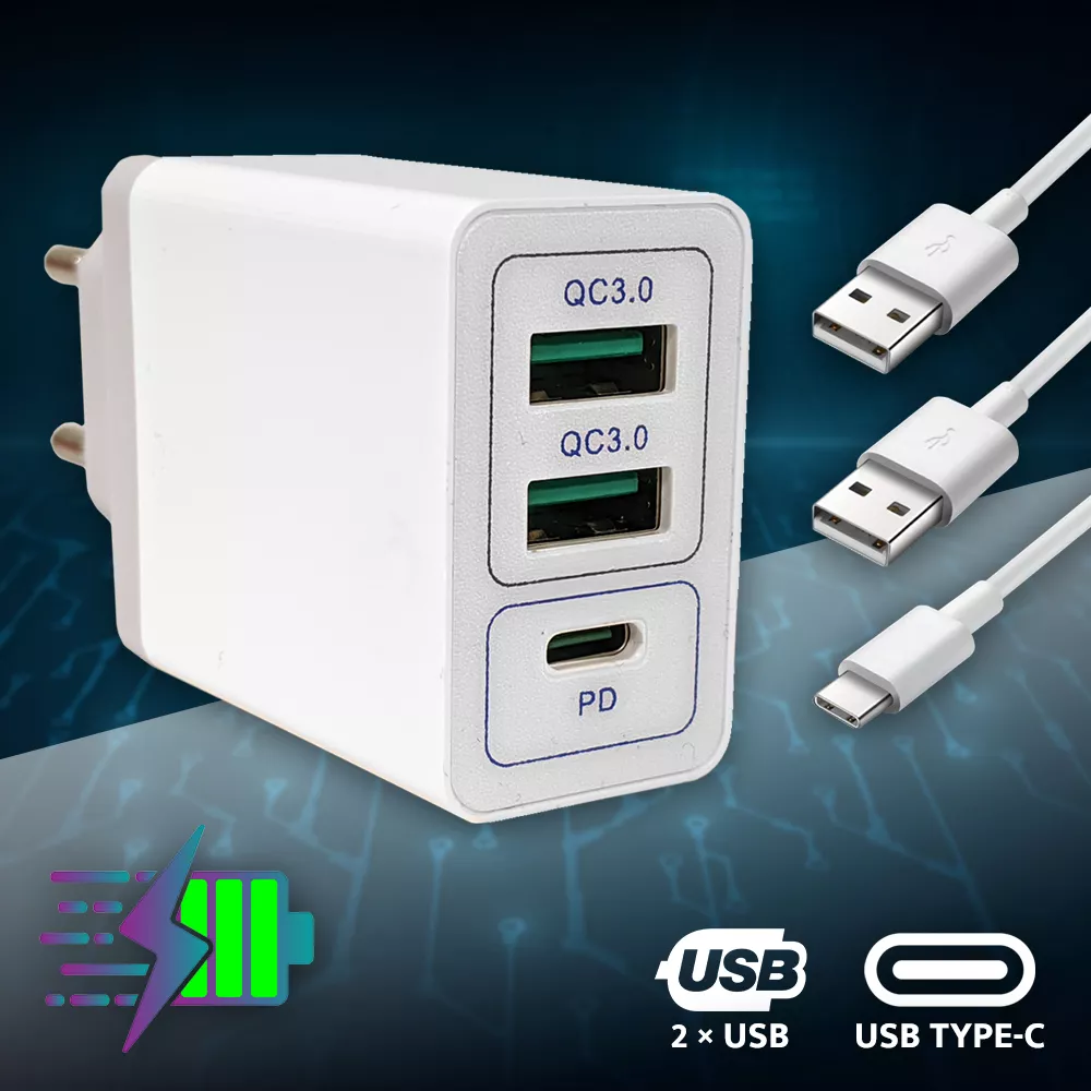 30 W gyorstöltő hálózati adapter – dupla USB 3.0 + USB Type-C-kimenettel