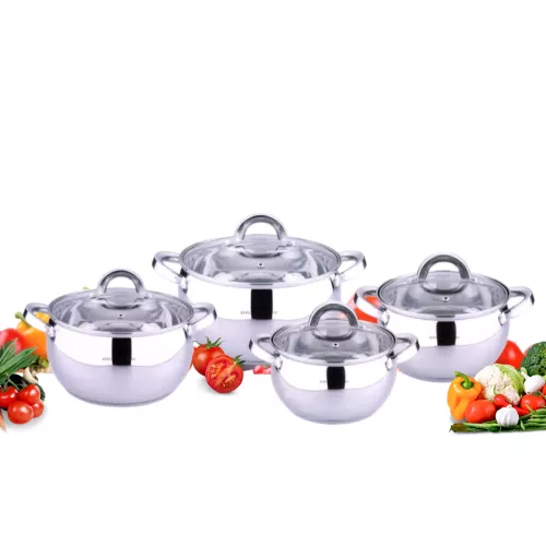 Nemesacél edénykészlet üvegfedővel 2+2 db lábos + fazék