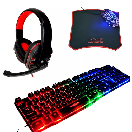 Teljes Gamer Szett: LED Billentyűzet + Egér + Egérpad + Fejhallgató / US
