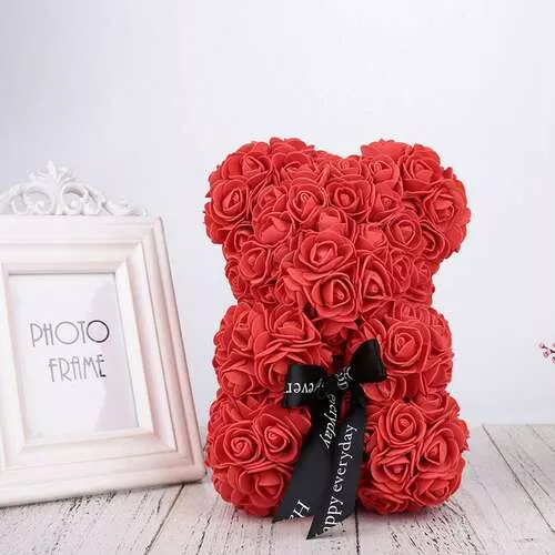 23 cm Rose Teddy – szerelmes mackó rózsákból díszdobozban - vörös