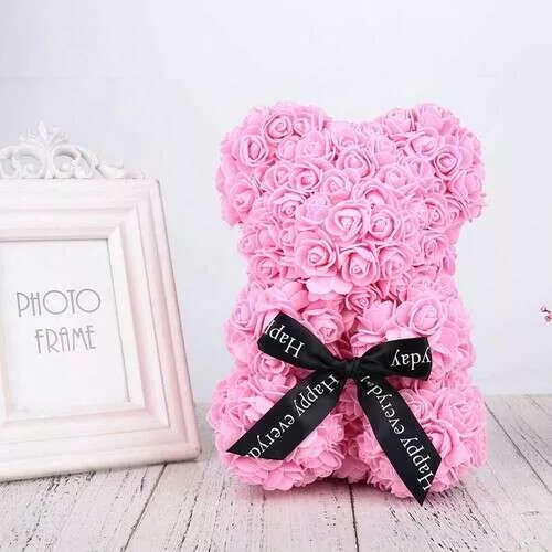 23 cm Rose Teddy – szerelmes mackó rózsákból díszdobozban - rózsaszín