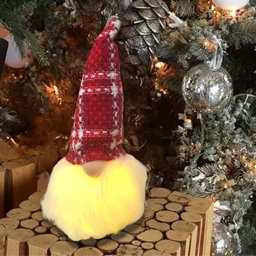 Karácsonyi skandináv nagyszakállú világító orrmanó, télapómanó, mikulásmanó, 17 cm