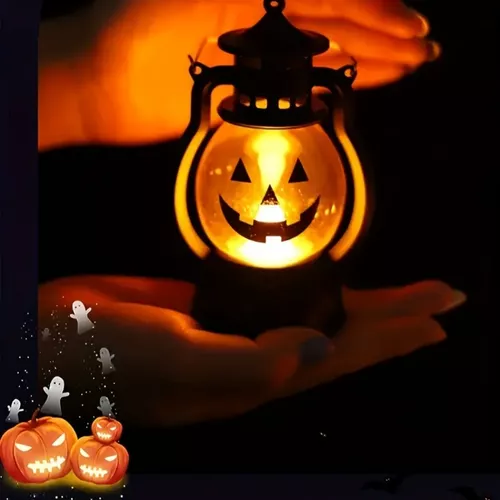 Led töklámpás, halloween mécses fémakasztóval, melegfényű 