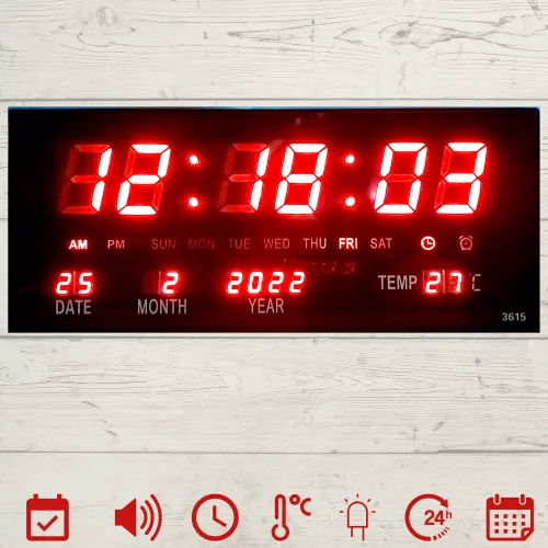 Digit LED falióra + naptár + hőmérő + ébresztés
