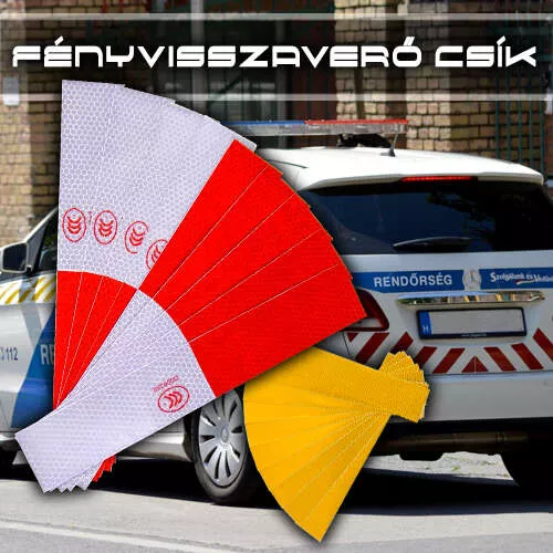 Fényvisszaverő csík / autóra, biciklire és motorra / 10 db a csomagban - piros-fehér