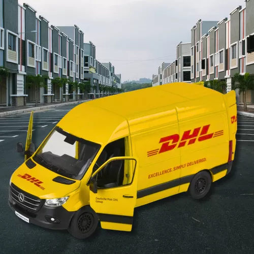 DHL futárautó/ Mercedes-Benz Sprinter / fém autómodell / 1:48 